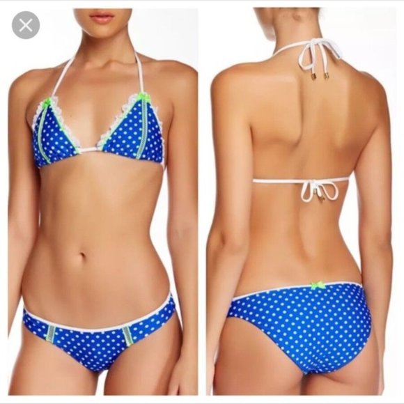 BRAND NEW GENUINE BEACH BUNNY HAUTE POLKA DOT BLUE SMALL LARGE SET - Picture 2 of 4